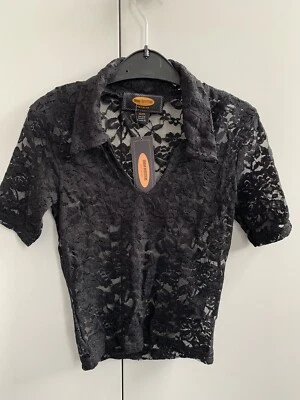 $26.16 • Buy Urban Outfitters Archive Black Lace Polo Shirt XS