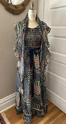 Vintage 1970's Vicky Vaughn Women's Urban Tribal Sleeveless Maxi Dress W/ Wrap M • $37