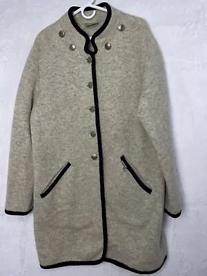 Stapf Austria Vintage Gray Beige Wool Button Cardigan Sweater Jacket Midi L XL • $69.90