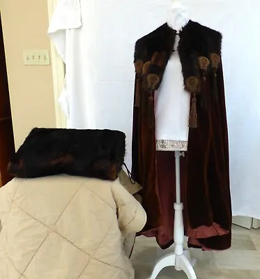 Vintage Custom Brown Velvet CLOAK With Muskrat Collar AND Matching MUFF Cosplay • $500