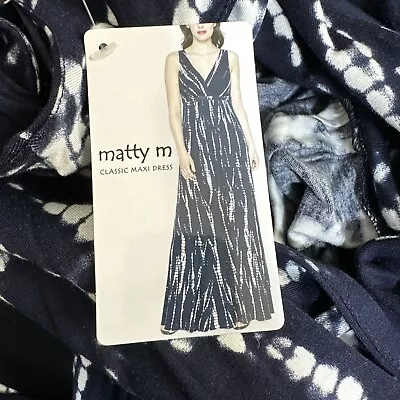 Matty M Womens Classic Maxi Tank Dress Large Navy Blue NWT Jersey Knit Side Slit • $24.90
