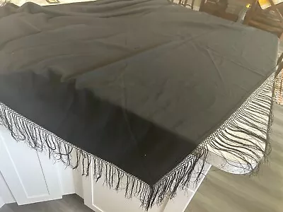 Antique Victorian Black Silk Piano Shawl56  By 60  Plus 6  Fringe • $24.99