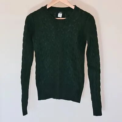 Dark Green Honeycomb Cable Knit Sweater XS Viscose Wool Mix J CREW • $45