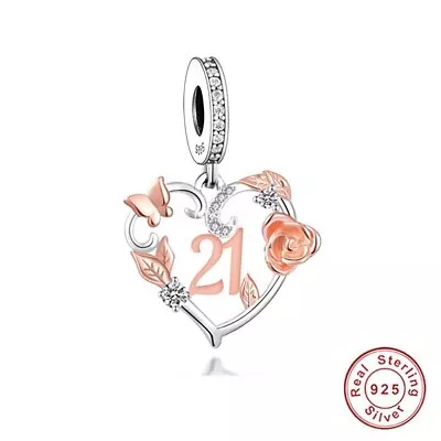 21st Birthday Celebration 925 Sterling Silver 21st Birthday Dangle Charm Bead L • £18.99