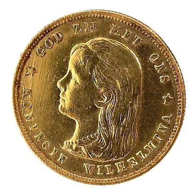 1897 NETHERLANDS Kingdom W Queen WILHELMINA Vintage Rare Gold 10 Gulden Coin. • $794.95