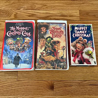 Lot Of 3 Muppet’s VHS Movies Treasure Island Christmas Carol Family Christmas • $14.99