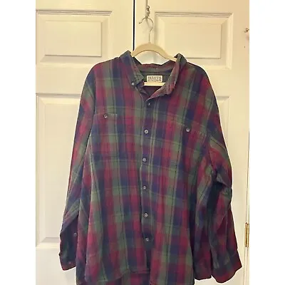 Men Duluth Trading Green Blue Plaid Flannel Button Down Shirt Size 3X/4X ? • $24.99