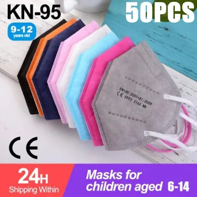 50x Kids Disposable N95 FFP2 Surgical Masks Face Mask Child Children KN95 Mask#； • $15.89