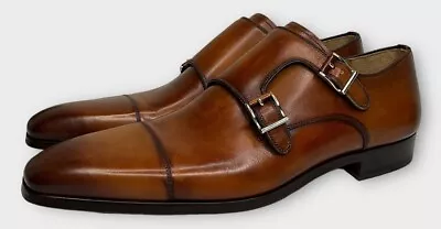 NEW Men's Magnanni Burnished Tan Double Monk Strap Loafers Dress Shoes Size 9 M • $127.46