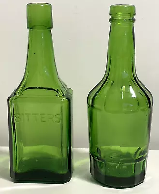 Vintage Wheaton Green Glass 6” Apothecary Bitters Bottles Set Of 2 • $17.95