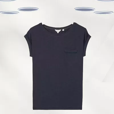 Ex Fat Face Women's Short Sleeve Lace Detail T-shirt In Navy (Defect) • £12.50