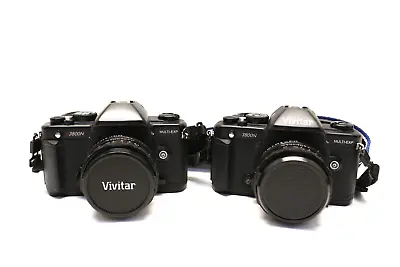 Vintage VIVITAR V3800N 35mm SLR Film Camera Body Only Lot Of 2 UNTESTED + Case • $76.46