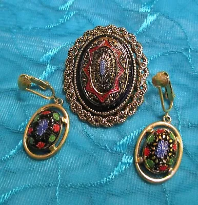 VTG. Signed Sarah Coventry Old Vienna Necklace/Brooch & Clip-On Earring Set VGC • $9.95