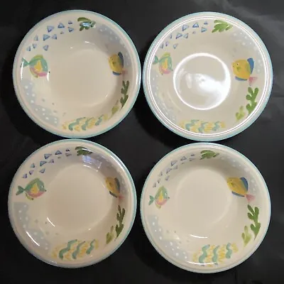 4 SOUP BOWLS Mikasa Studio Nova BARRIER REEF 8” Fish Under Water Sea Theme • $21.99