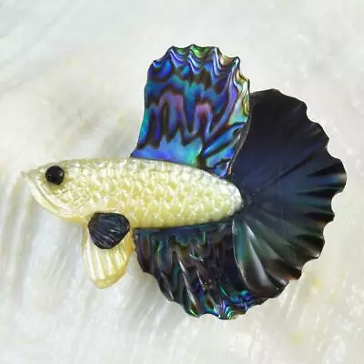 Siamese Fighting Fish Betta Iridescent Multicolor Shell Carving 2.95 G Drilled • $39.95