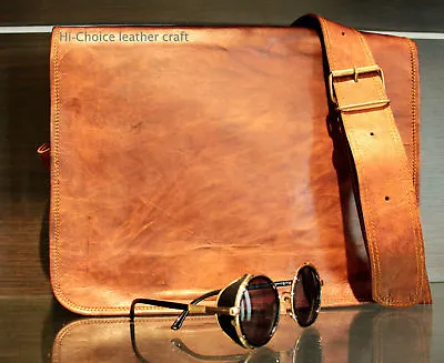 Mens Genuine Vintage Leather Satchel Messenger Man Laptop Briefcase Bag Shoulder • $39.88