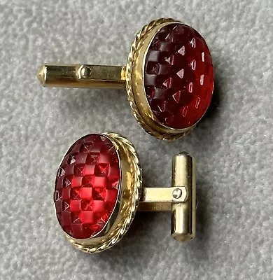 $17.50 • Buy Vintage Signed Christian Dior Mens Gold Tone Red Molded Glass Cufflinks