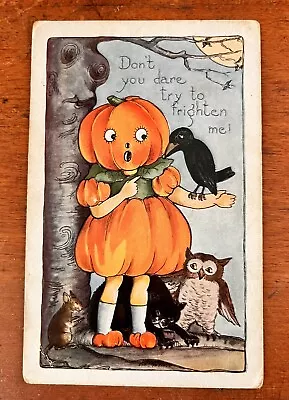 Vintage Halloween Postcard Whitney Black Cat OwlMouse Pumpkin Girl Spooky Tree • $19.99