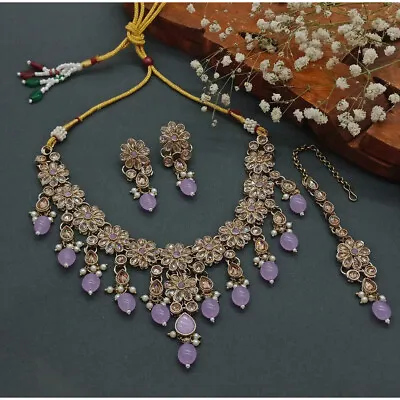 Indian Bollywood Gold Plated Kundan Choker Bridal Necklace Earrings Jewelry Set • $25.19