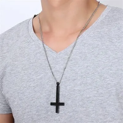 Gold Silver Upside Down Cross Black Metal Necklaces Cross Choker • £3.83