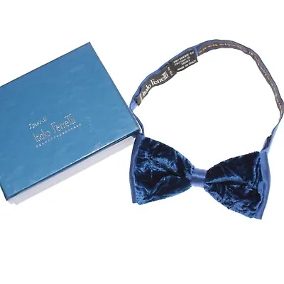 Italo Ferretti NWB Velvet Bow Tie Adjustable Size In Blue Silk Blend • $97.49