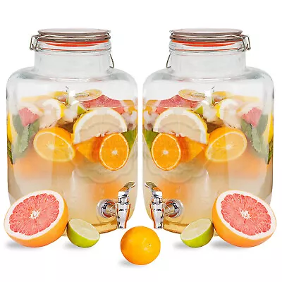 Set Of 2 7.6 Litres Glass Dispenser Water Cocktail Juice Drinks Punch Party Jar • £34.95