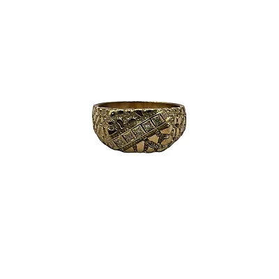 9ct 9K Yellow Gold Nugget Pattern Men’s Ring With Diamonds TDW 0.14ct. Brand New • $1094.12