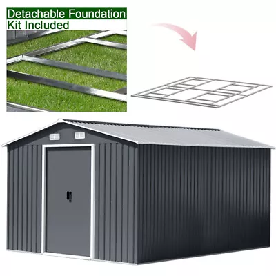 12ft X 10ft Metal Garden Shed XLarge Tool Storage House Free Base & Sliding Door • £529.95