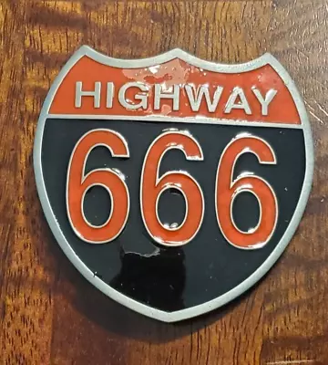 Highway 666 Metal Belt Buckle Novelty Item • $15