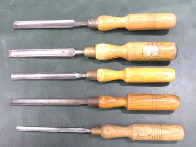 5 Vintage Shamrock Gouges Progressive Widths Ash Handles W Marples Sheffield • $18.94