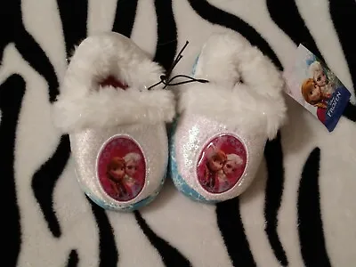 Disney FROZEN Elsa And Anna Slip-on Sparkly Slippers Girl's House Shoes S(5-6) • $6.99