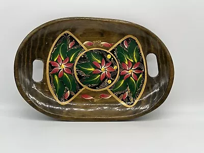 Vintage Mexican Folk Art Batea Tole Oval Wooden Tray Hand Painted 11 3/4 X 7 3/4 • $12