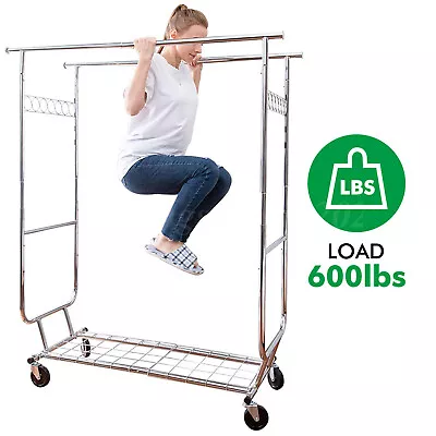 Heavy Duty Rolling Clothes Garment Rack Clothing Rack Adjustable Height W/Wheels • $112.99