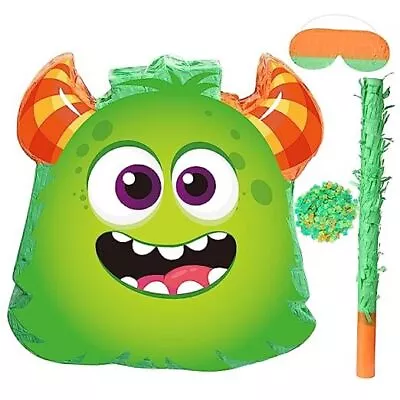 Monster Pinata With Pinatas Stick Orange Green Blindfold Confetti Fillable  • $35.05