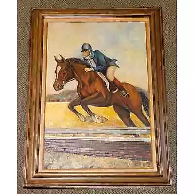 Vintage Horse & Jockey Painting 1976  The Horse Show  Doris Balsam 24x36 Framed • $254.99