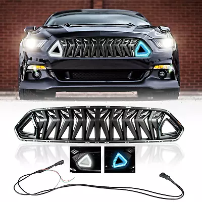 Car Front Grill For 18-21 Ford Mustang Shark Grille W/LED Light White Ice Blue • $80.80