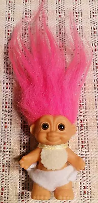 Vintage Troll Doll - Baby Troll Pink Hair #18345 Diaper & Bib With Foot Sticker • $4