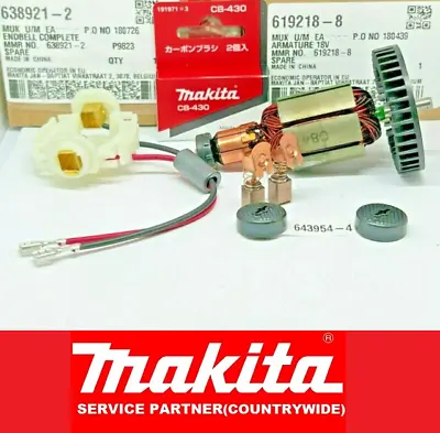 Genuine Makita Armature+Brush Holder+Brushes CB430+Cap Fits BGA450 BGA452 DGA452 • £28.86