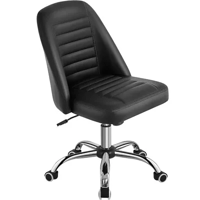 PU Leather Mid Back Office Chair Armless Computer Task Chair Swivel Vanity Chair • $84.99