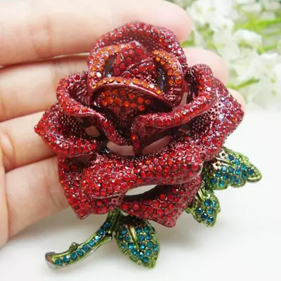 Luxurious Red Zircon Crystal Rose Flower Pendant Woman Brooch Pin Corsage Gifts • $6.29