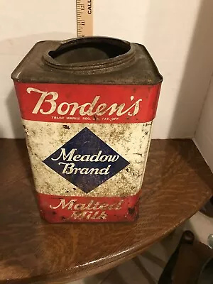 Vintage Meadow Brand Borden's Malted Milk Can Square Advertising Tin • $49.99