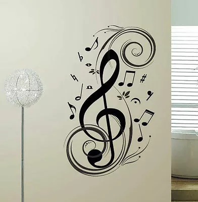 MUSIC NOTE Swirl Vinyl Wall Sticker Home Decal Decor Lettering Words Art 45 X 24 • $30.88