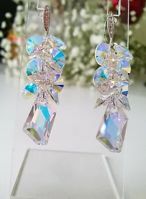 £24.99 • Buy 925 Silver Crystal Swarovski® Drop Earrings Genuine Swarovski Element Crystal AB