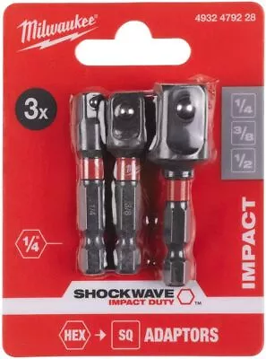 Milwaukee Shockwave Impact Socket Adaptor Set (3pc) Variety Pack • £9.59