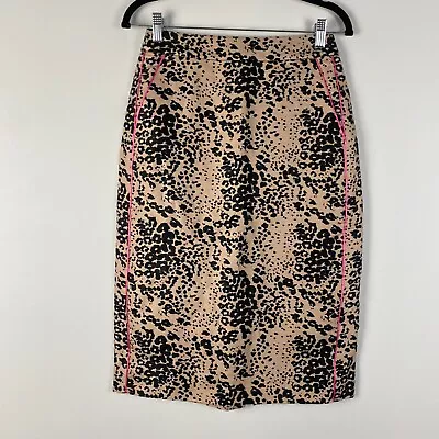 J. Crew Pencil Skirt In Leopard Print Womens 4 Linen Blend Midi • $16.95