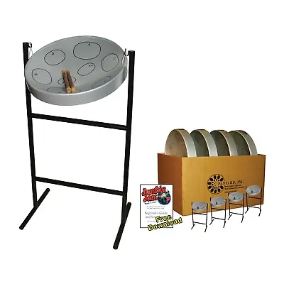 Jumbie Jam Steel Drum Educators 4-Pack – Tube Floor Stands - Silver Pans (G) • $874.95