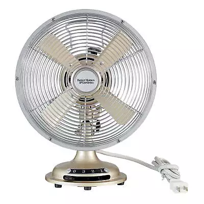 New 8 Inch Retro 3-Speed Metal Tilted-Head Oscillation Table Fan Brushed Nickel • $24.56