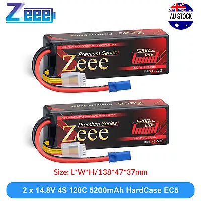 2xZeee 14.8V 120C 5200mAh 4S Lipo Battery EC5 LCG Hardcase For RC Car Truck Tank • $135.99