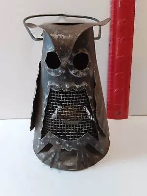 Old Vintage Halloween Metal Tin Owl Lantern Light Candle Holder Decoration • $59.99