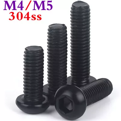 M4 M5 Black 304 Stainless Steel Button Head Hex Socket Cap Screws Allen Bolts A2 • £5.30